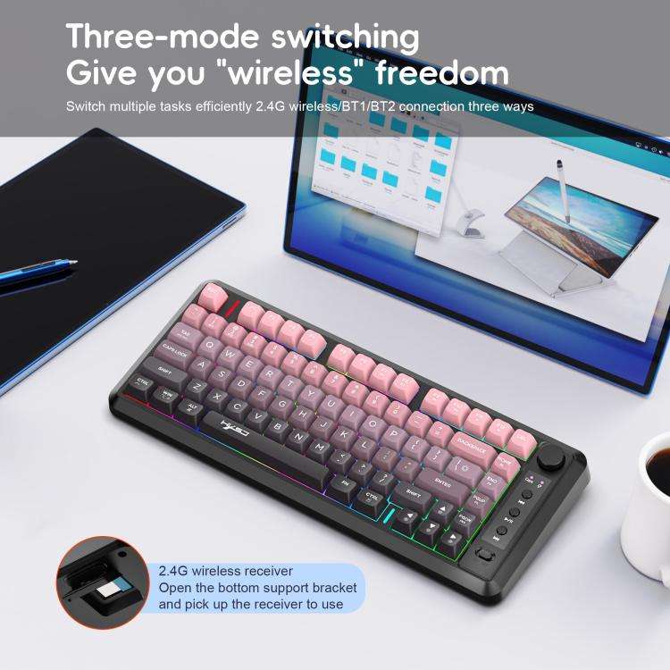 HXSJ L400 Three-mode Wireless RGB Light Thin Film 81 Keys Keyboard(Black White Blue)