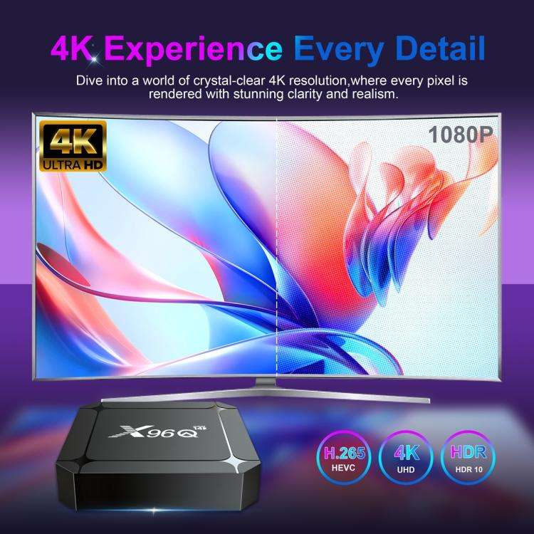 X96Q Android 14 Smart TV Box, RK3518 Quad-Core Cortex-A53, Memory:2GB+16GB(UK Plug)