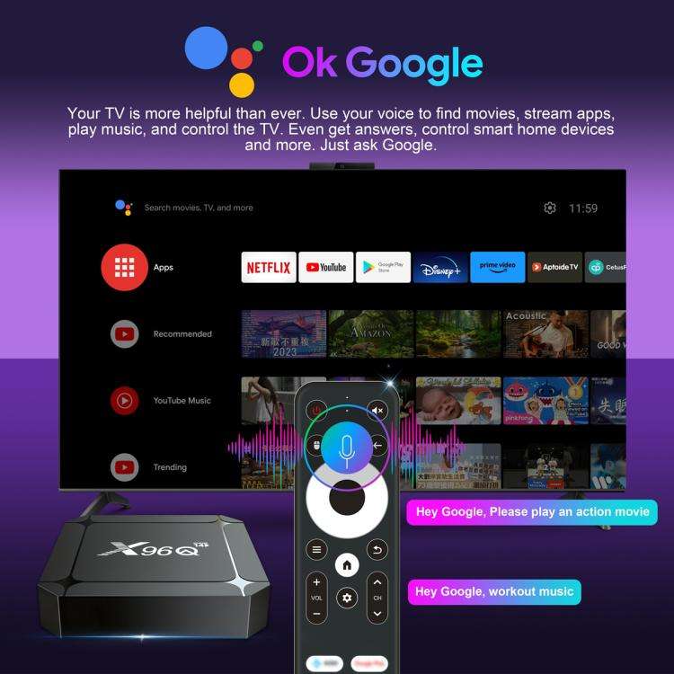 X96Q Android 14 Smart TV Box, RK3518 Quad-Core Cortex-A53, Memory:2GB+16GB(US Plug)