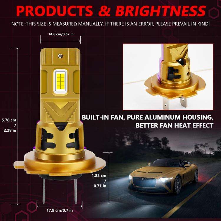 H7 2pcs/Pack 35W 3000LM 6500K IP68 Waterproof Car LED Headlight Bulb(Gold)