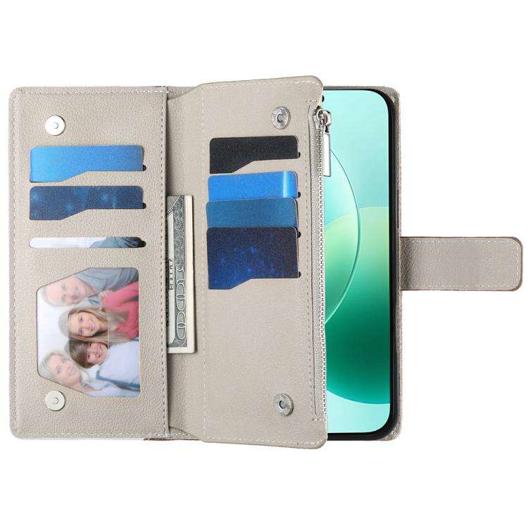 For Honor 400 Lite Global Stitching Multi-card Zipper Wallet Leather Phone Case with Short Strap(...