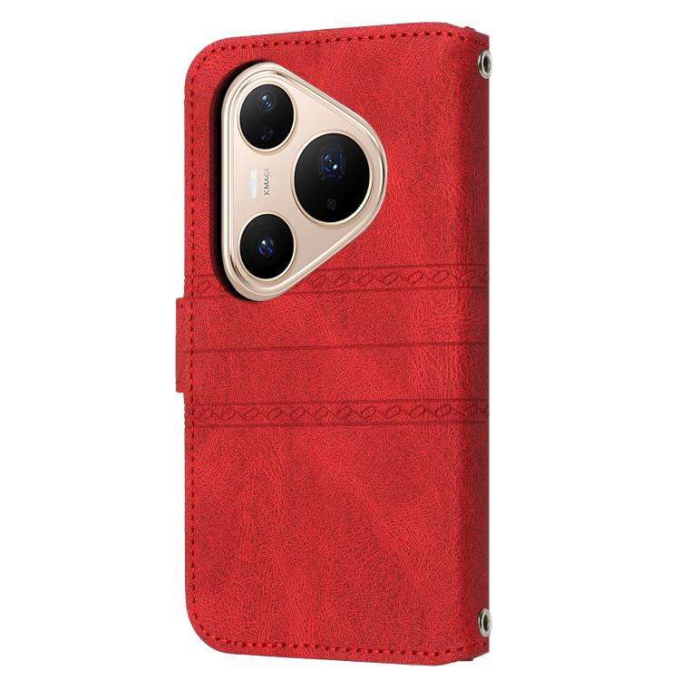 For Huawei Pura 80 5G Embossed Stripes Skin Feel Leather Phone Case(Red)