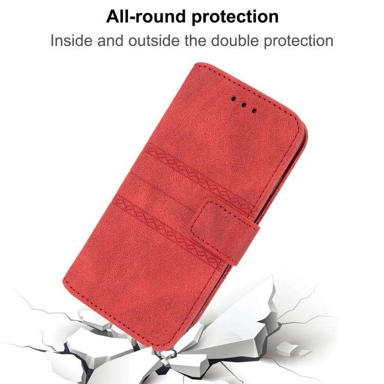 For Huawei Pura 80 5G Embossed Stripes Skin Feel Leather Phone Case(Red)