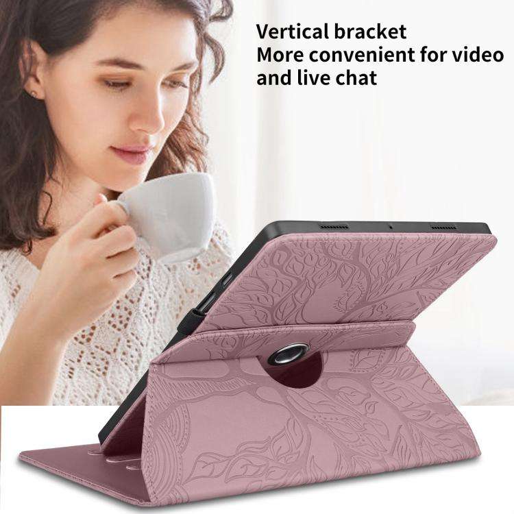 For OPPO Pad SE Tree Life Embossed Rotation Leather Tablet Case(Rose Gold)