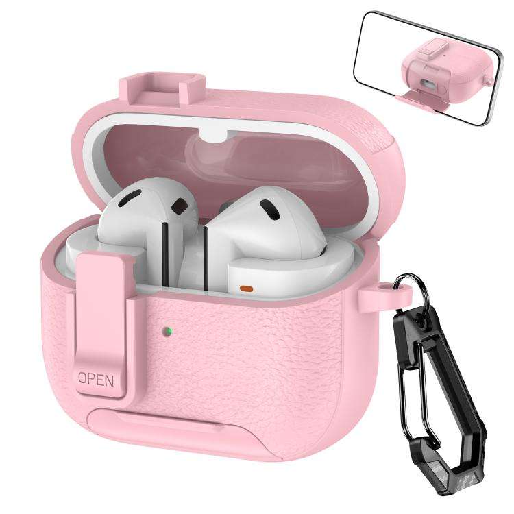 For Samsung Galaxy Buds3 / Buds3 Pro Leather Texture Wireless Earphones Case with Hook & Holder(P...