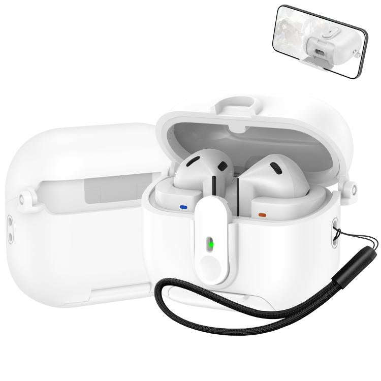 For Samsung Galaxy Buds3 / Buds3 Pro One-piece Holder Wireless Earphones Case with Lanyard(White)