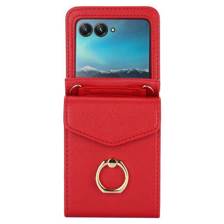 For Motorola Razr 40 Ultra Ring Holder RFID Card Slot Phone Case(Red)