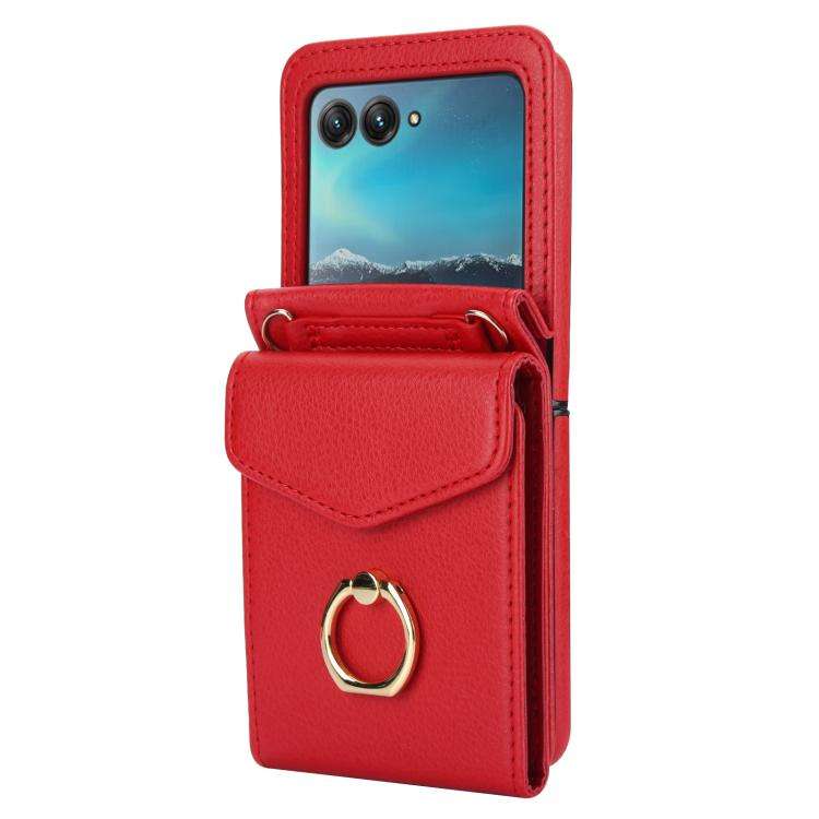 For Motorola Razr 40 Ultra Ring Holder RFID Card Slot Phone Case(Red)