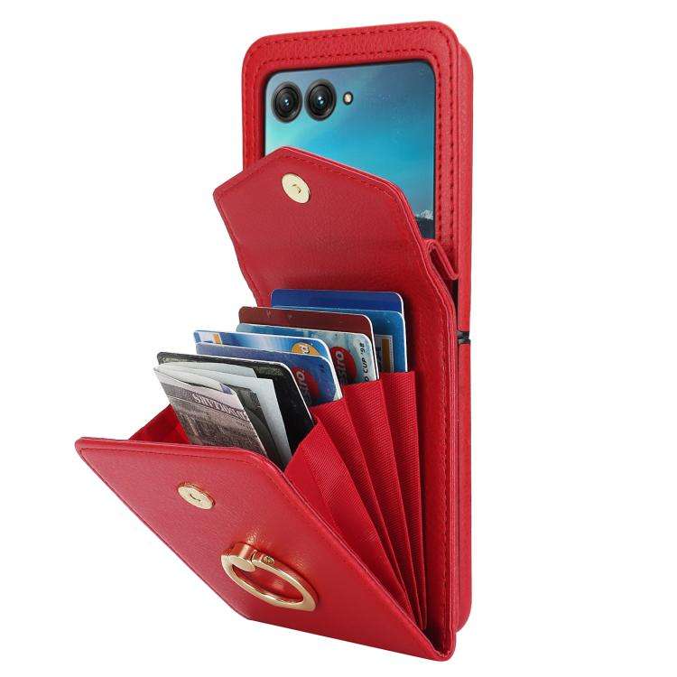 For Motorola Razr 40 Ultra Ring Holder RFID Card Slot Phone Case(Red)
