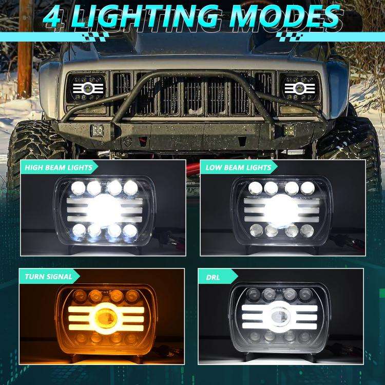 Y19 H4 7 inch Car Sun Style Square Modified Headlight for Jeep Wrangler(Black)