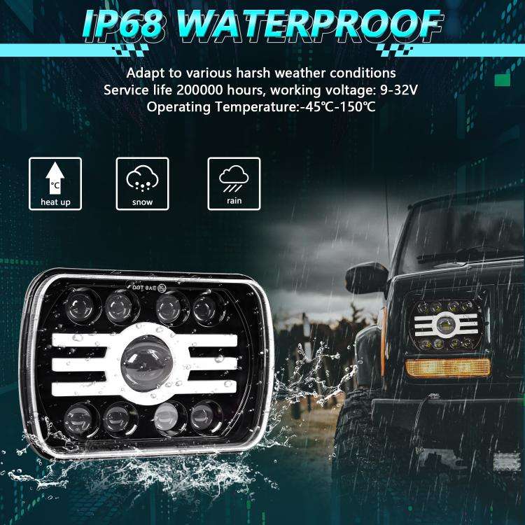 Y19 H4 7 inch Car Sun Style Square Modified Headlight for Jeep Wrangler(Black)