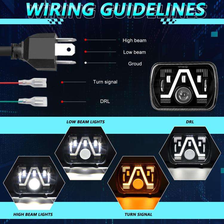 Y24 H4 7 inch Car V-style Square Modified Headlight for Jeep Wrangler(Black)