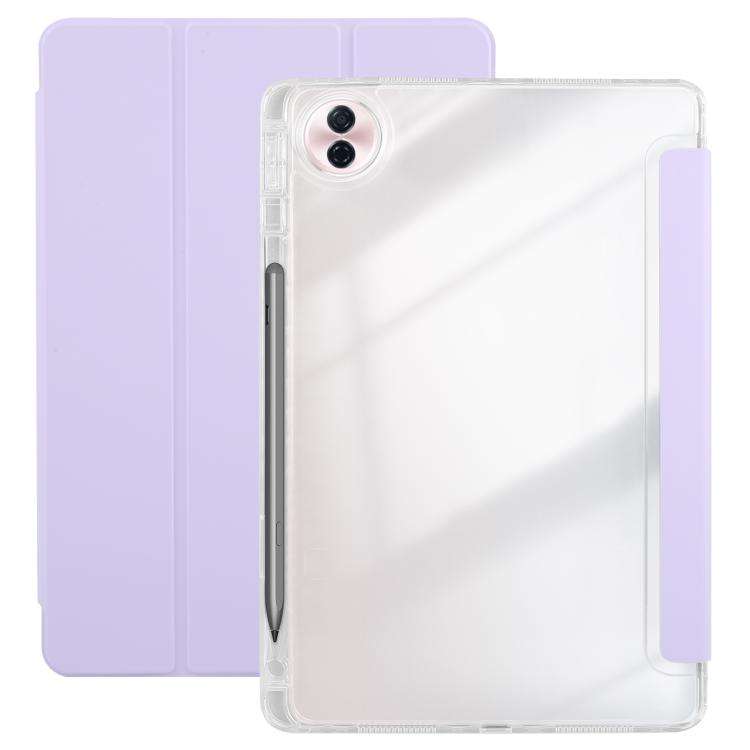 For Honor Pad 10 12.1 3-Fold Clear Acrylic Leather Tablet Case(Taro Purple)