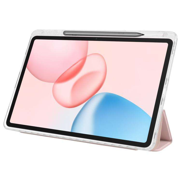 For Honor Pad 10 12.1 3-Fold Clear Acrylic Leather Tablet Case(Pink)