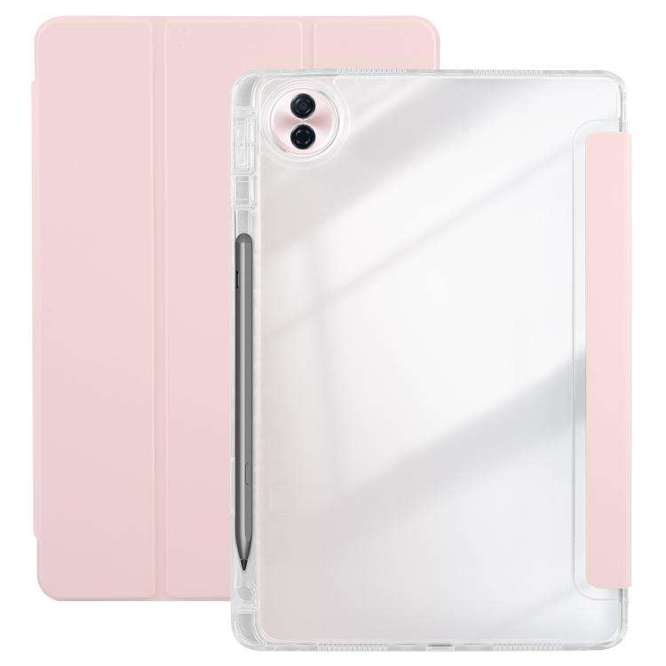 For Honor Pad 10 12.1 3-Fold Clear Acrylic Leather Tablet Case(Pink)