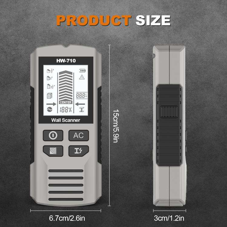 HW-710 5-in-1 Wall Scanner Metal Detector Stud Finder Measuring Instrument(Silver)