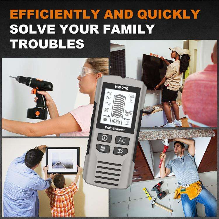 HW-710 5-in-1 Wall Scanner Metal Detector Stud Finder Measuring Instrument(Silver)