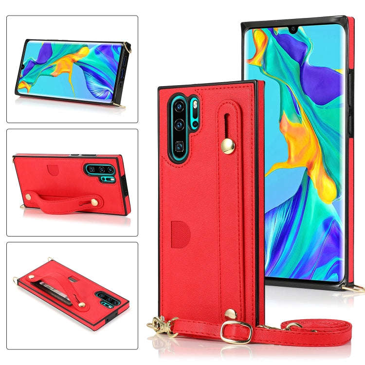 For Huawei P30 Pro Wrist Strap PU+TPU Shockproof Protective Case with Crossbody Lanyard & Holder ...