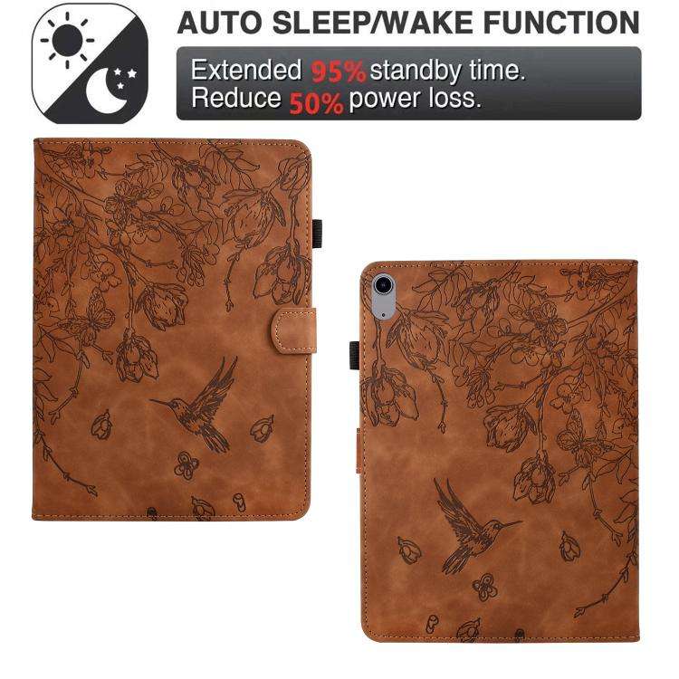 For Xiaomi Redmi Pad 2 Flowers and Bird Embossed Smart Leather Tablet Case(Brown)