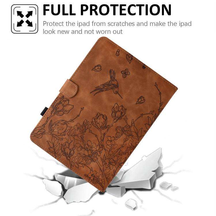 For Xiaomi Redmi Pad 2 Flowers and Bird Embossed Smart Leather Tablet Case(Brown)