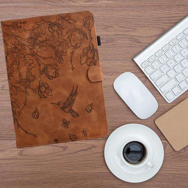 For Xiaomi Redmi Pad 2 Flowers and Bird Embossed Smart Leather Tablet Case(Brown)