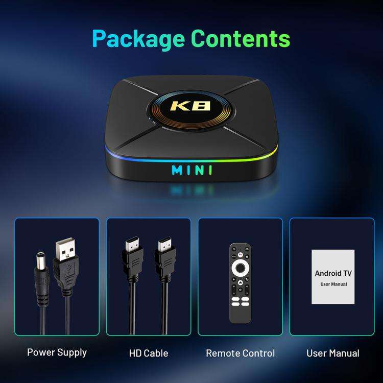 HK1 K8MINI 4K UHD Android 14 Smart TV Box with Remote Control, 2GB+32GB, RK3518 Quad-Core