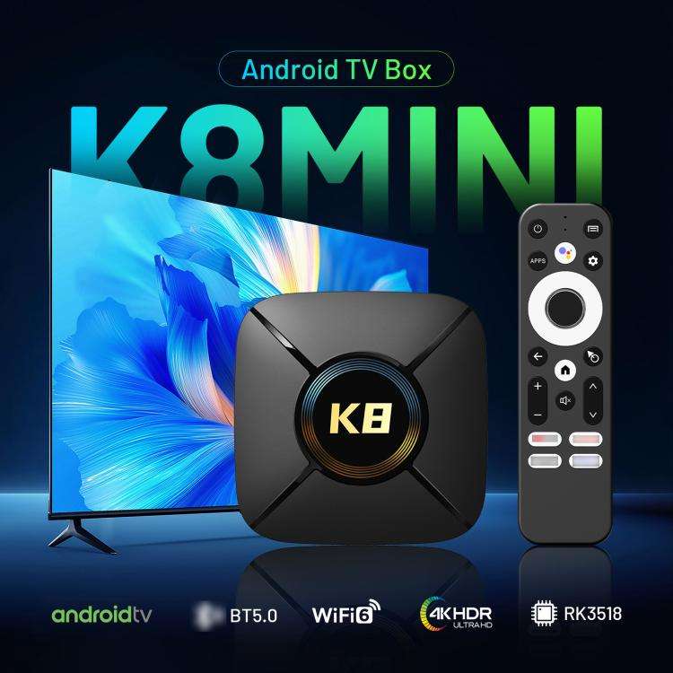 HK1 K8MINI 4K UHD Android 14 Smart TV Box with Remote Control, 2GB+16GB, RK3518 Quad-Core