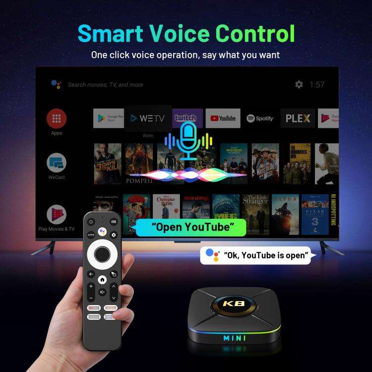 HK1 K8MINI 4K UHD Android 14 Smart TV Box with Remote Control, 2GB+32GB, RK3518 Quad-Core