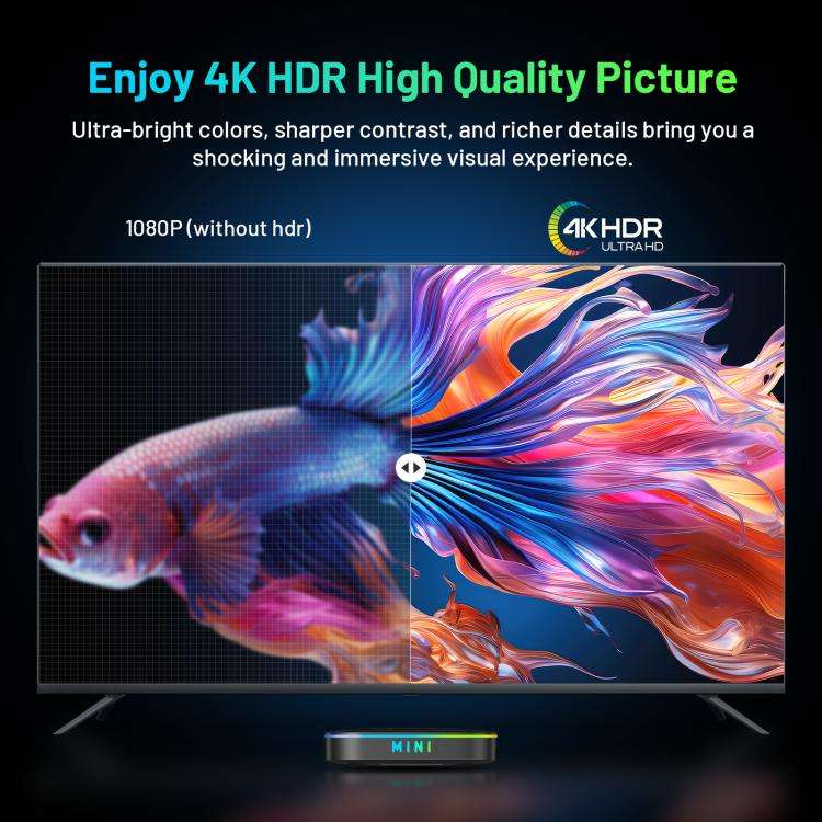 HK1 K8MINI 4K UHD Android 14 Smart TV Box with Remote Control, 2GB+16GB, RK3518 Quad-Core