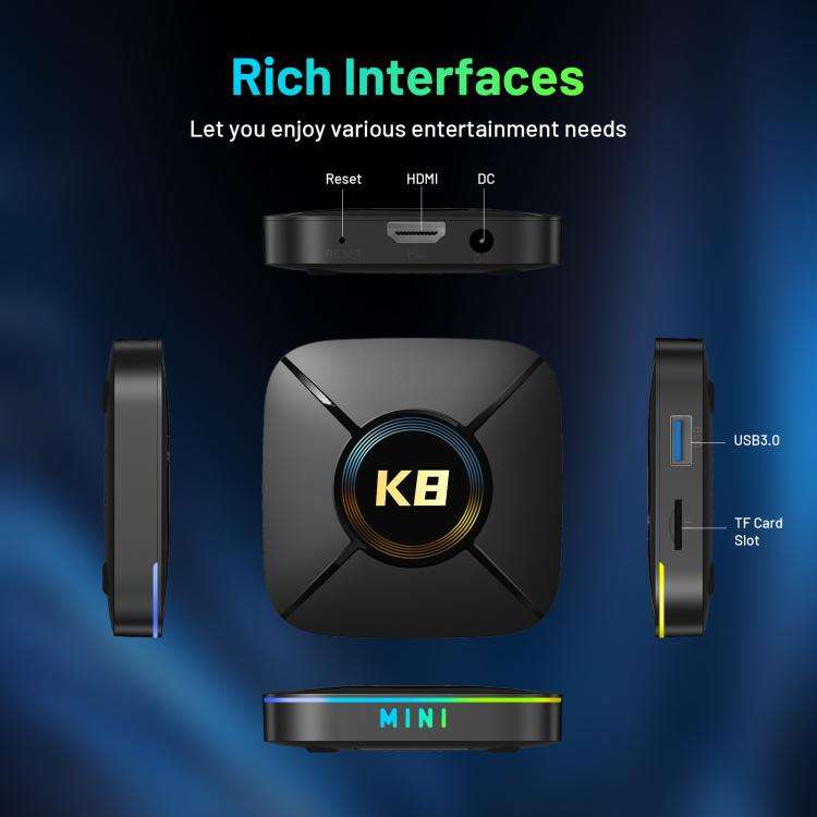 HK1 K8MINI 4K UHD Android 14 Smart TV Box with Remote Control, 2GB+32GB, RK3518 Quad-Core