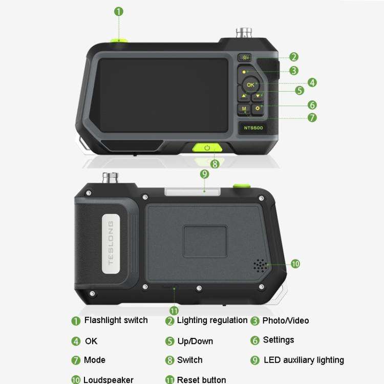 TESLONG NTS500 Industrial Pipeline Endoscope with 5 inch HD Screen, Model:7.6mm Single Lens / 3m