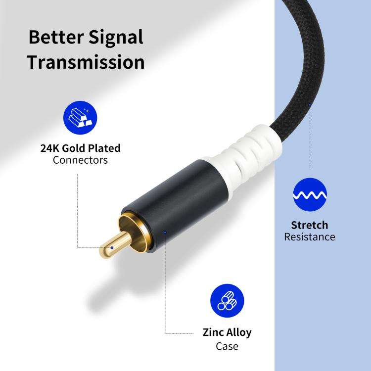 2 RCA Male to 2 RCA Male Audio Cable, Length:7.6m(Black)