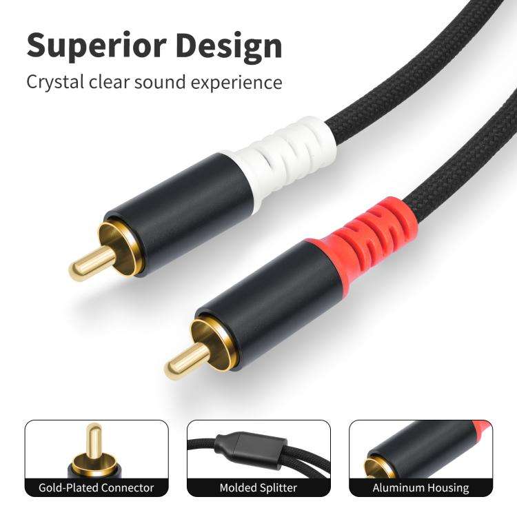 2 RCA Male to 2 RCA Male Audio Cable, Length:7.6m(Black)