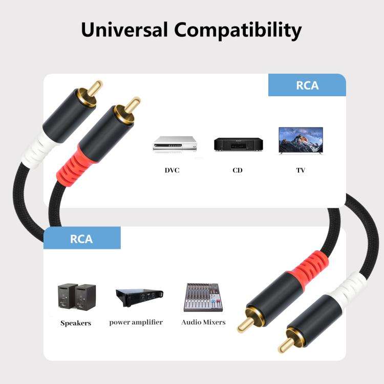 2 RCA Male to 2 RCA Male Audio Cable, Length:7.6m(Black)
