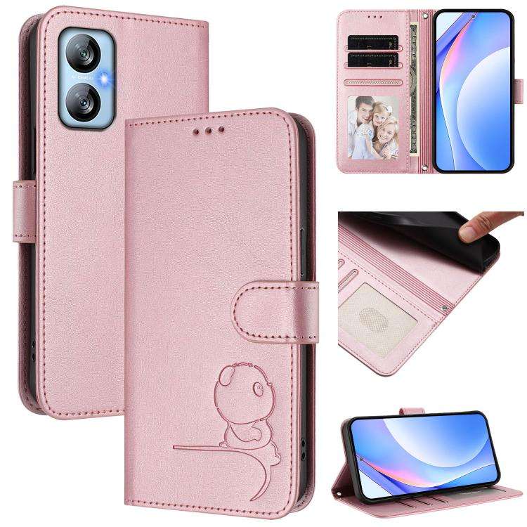 For Blackview A52 / A52 Pro Litter Panda Embossing RFID Leather Phone Case with Lanyard(Pink)