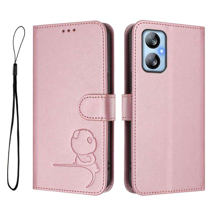 For Blackview A52 / A52 Pro Litter Panda Embossing RFID Leather Phone Case with Lanyard(Pink)