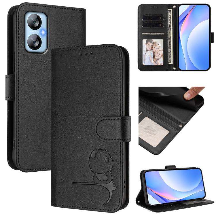 For Blackview A52 / A52 Pro Litter Panda Embossing RFID Leather Phone Case with Lanyard(Black)