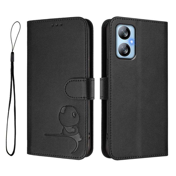 For Blackview A52 / A52 Pro Litter Panda Embossing RFID Leather Phone Case with Lanyard(Black)