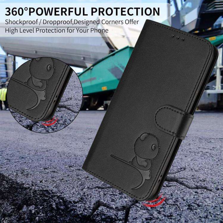 For Blackview A52 / A52 Pro Litter Panda Embossing RFID Leather Phone Case with Lanyard(Black)