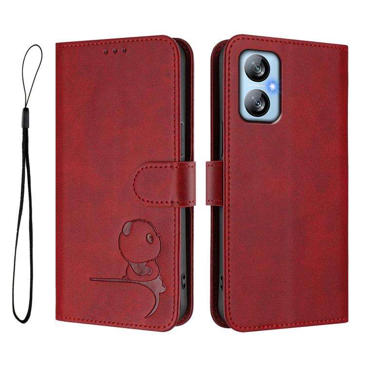 For Blackview A52 / A52 Pro Litter Panda Embossing RFID Leather Phone Case with Lanyard(Wine Red)
