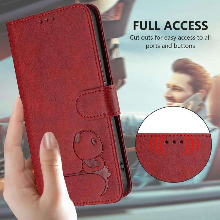For Blackview A52 / A52 Pro Litter Panda Embossing RFID Leather Phone Case with Lanyard(Wine Red)