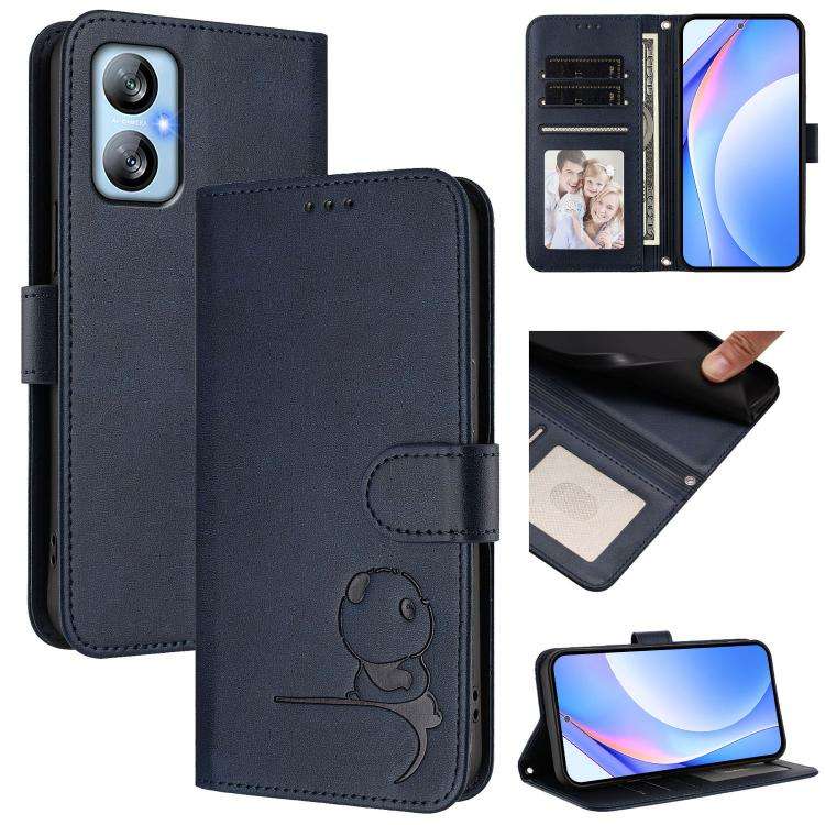 For Blackview A52 / A52 Pro Litter Panda Embossing RFID Leather Phone Case with Lanyard(Blue)