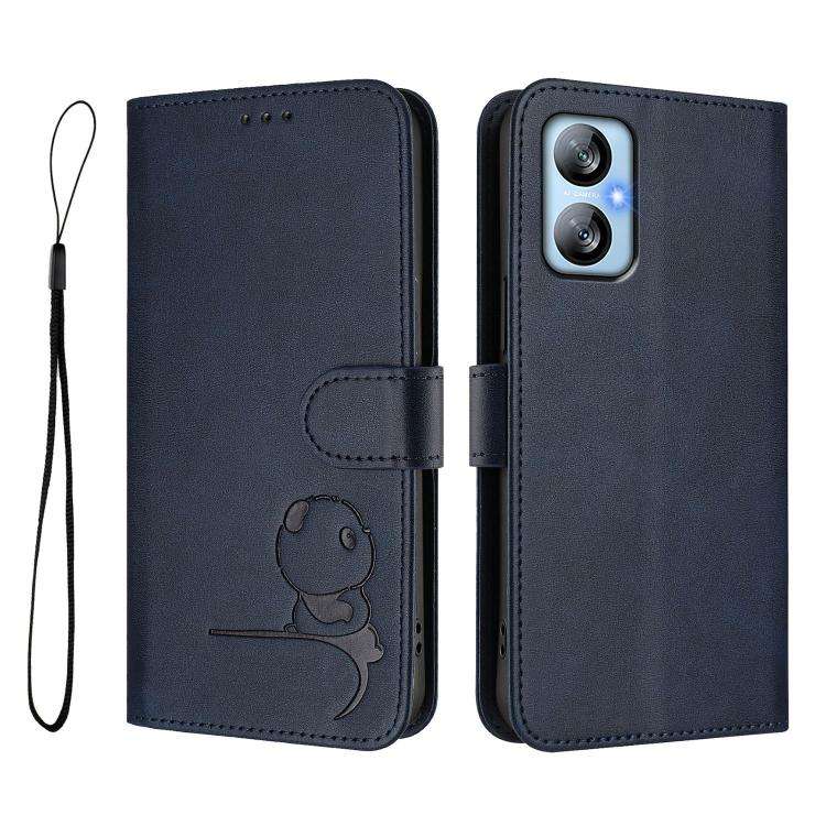 For Blackview A52 / A52 Pro Litter Panda Embossing RFID Leather Phone Case with Lanyard(Blue)