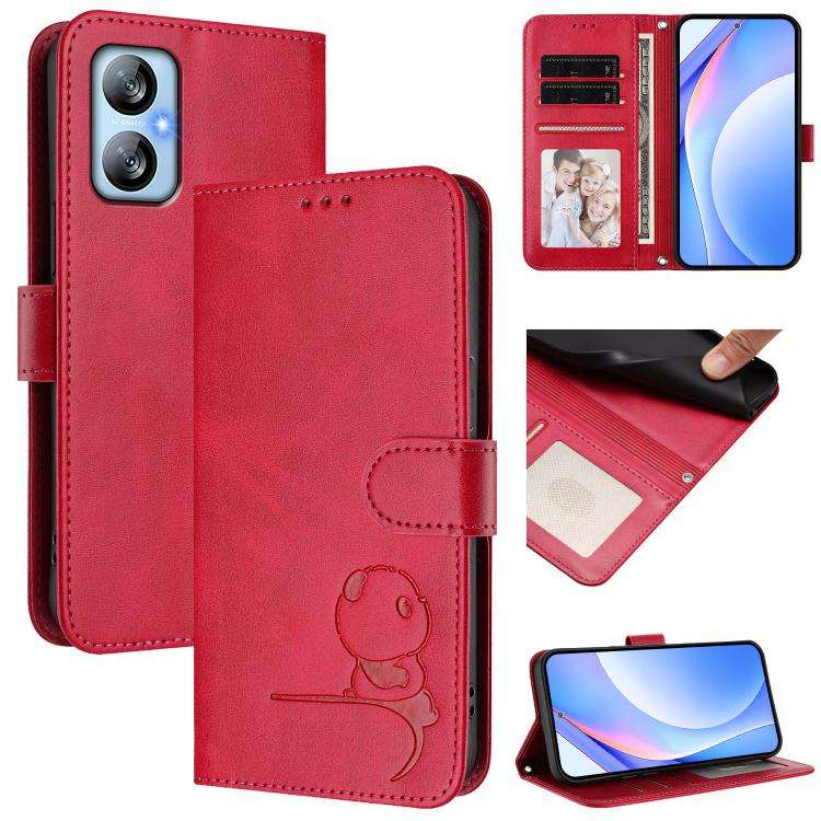 For Blackview A52 / A52 Pro Litter Panda Embossing RFID Leather Phone Case with Lanyard(Rose Red)
