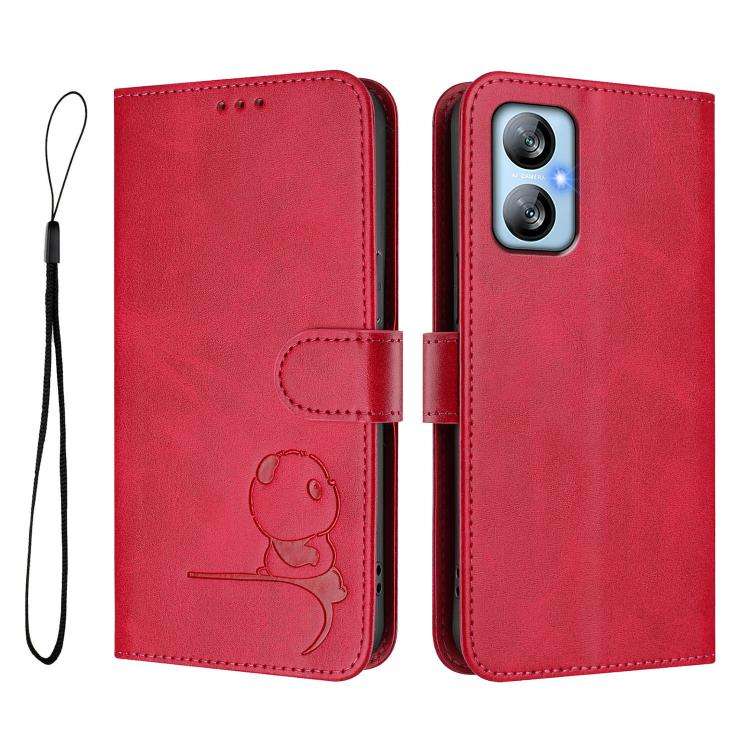 For Blackview A52 / A52 Pro Litter Panda Embossing RFID Leather Phone Case with Lanyard(Rose Red)