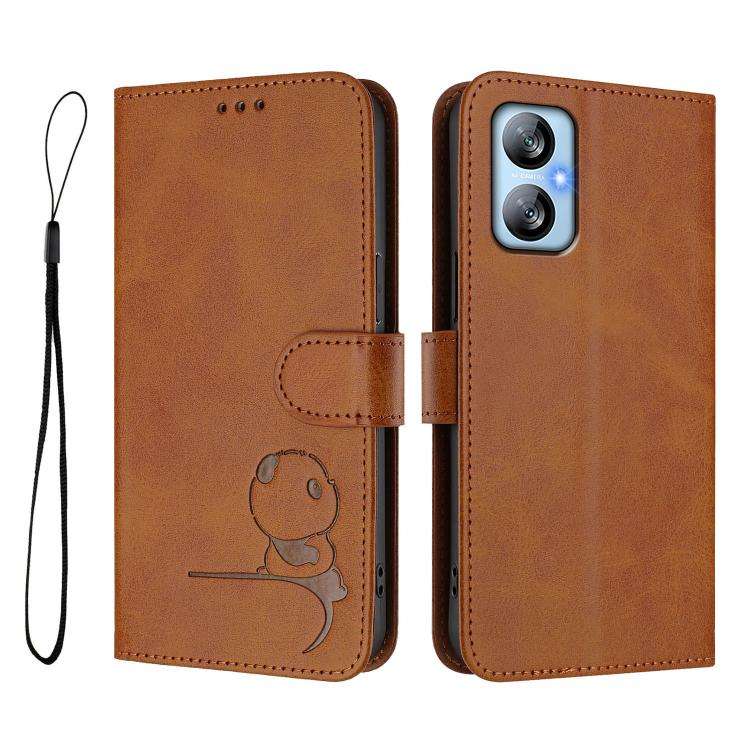 For Blackview A52 / A52 Pro Litter Panda Embossing RFID Leather Phone Case with Lanyard(Brown)