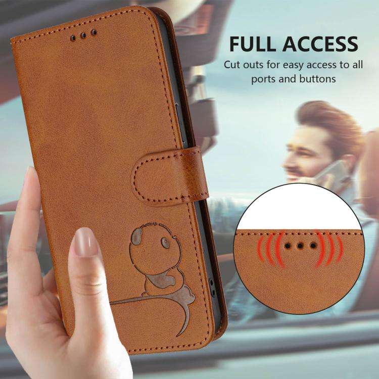 For Blackview A52 / A52 Pro Litter Panda Embossing RFID Leather Phone Case with Lanyard(Brown)
