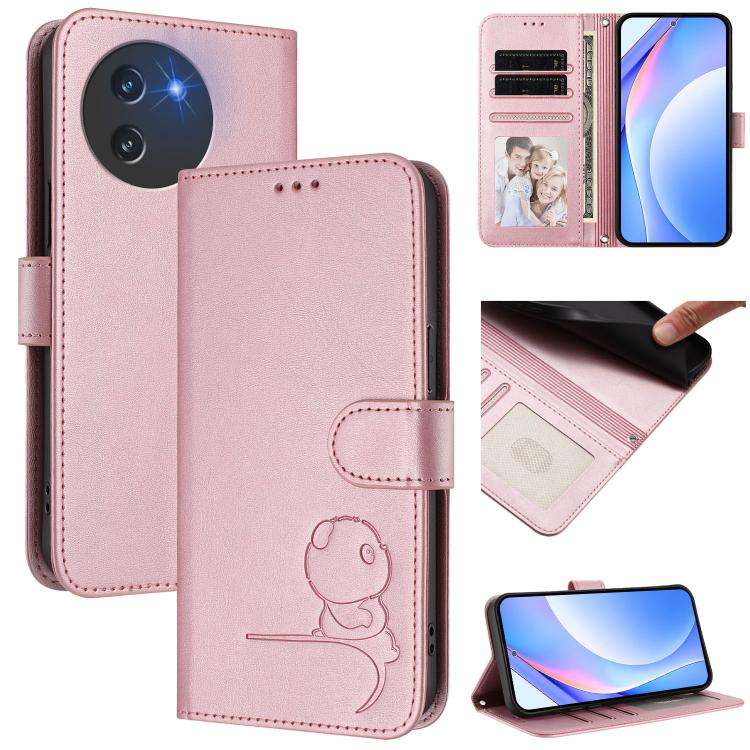 For Doogee Note 59 / Note 59 Pro Litter Panda Embossing RFID Leather Phone Case with Lanyard(Pink)