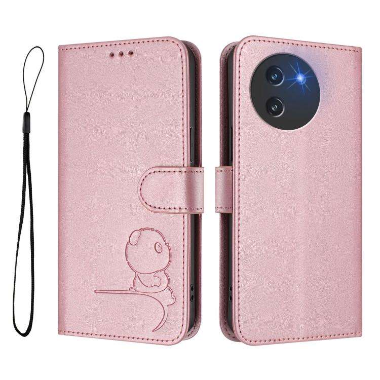 For Doogee Note 59 / Note 59 Pro Litter Panda Embossing RFID Leather Phone Case with Lanyard(Pink)