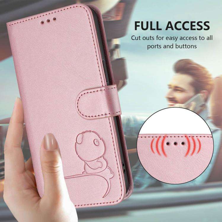 For Doogee Note 59 / Note 59 Pro Litter Panda Embossing RFID Leather Phone Case with Lanyard(Pink)